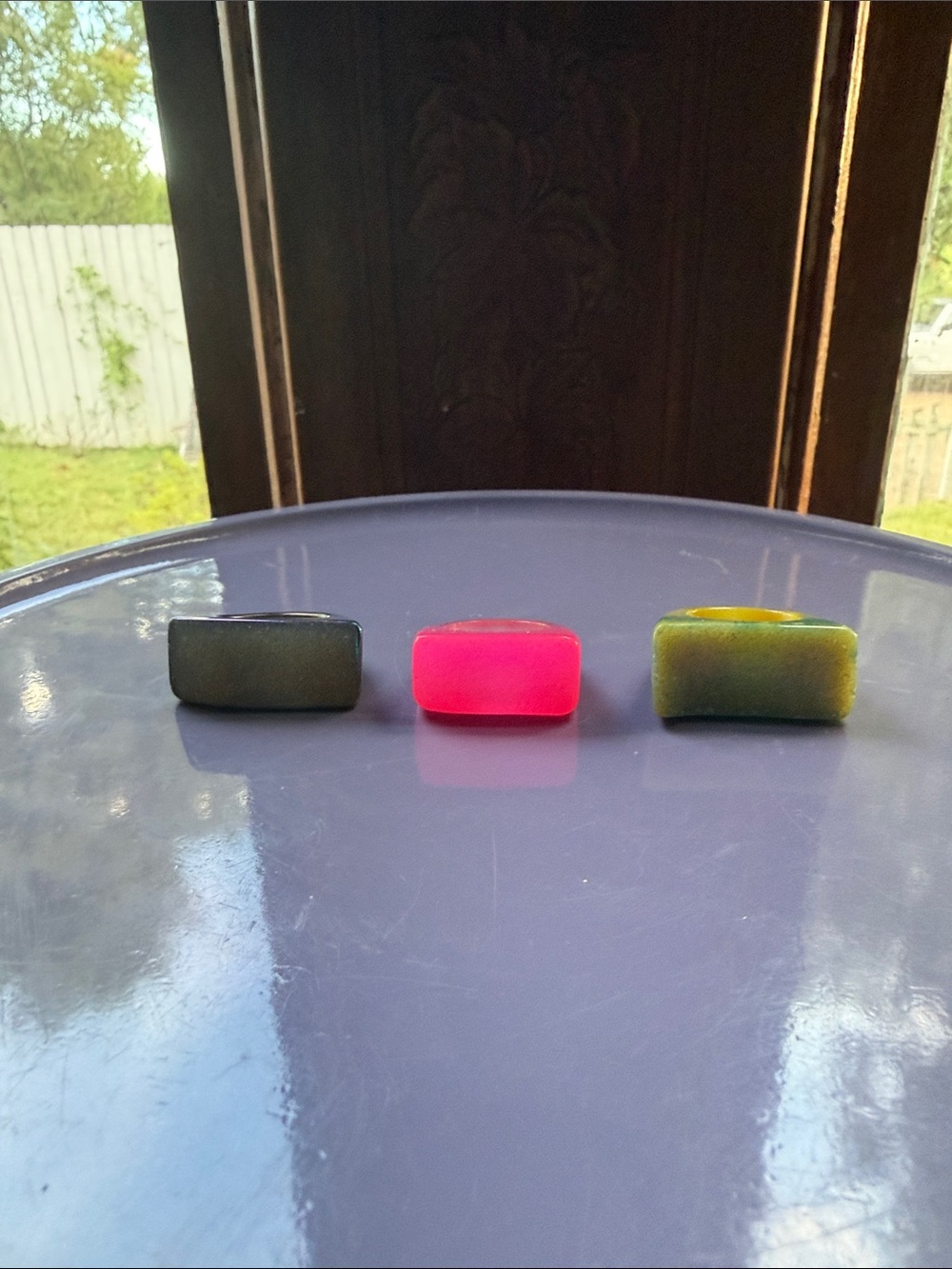 Trio of Colorful Resin Statement Rings — Chroma, Pink, Olive
